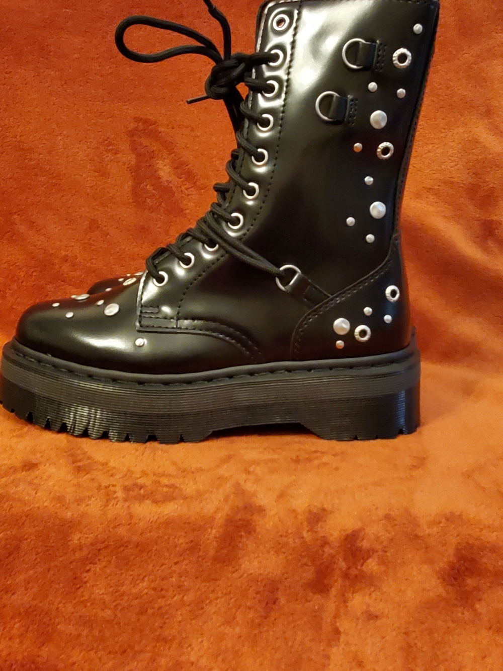 NEW Dr. Martens Black Studded Lace-Up Platform Combat Boots - Picture 2 of 8